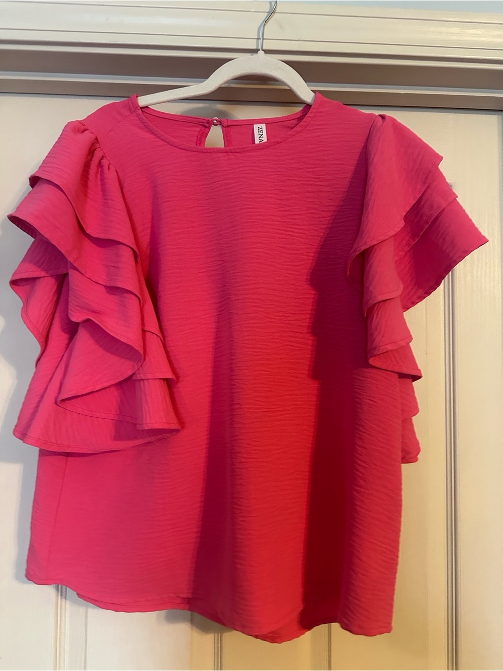 Zenana Women’s Pink Ruffle Sleeve Blouse